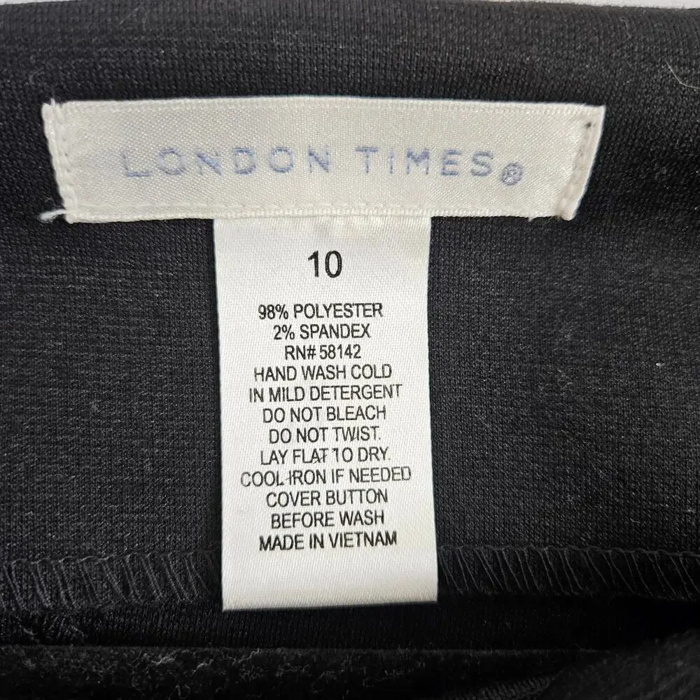 London Times NWT Black Cap Sleeve Knee Length Dress Size 10 - Picture 5 of 10